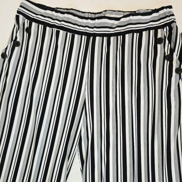 Robert Louis Women's Black White Striped Wide Leg Pants Size 3X Pull On NEW - Picture 4 of 12